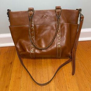 Patricia Nash Tan Leather Carducci Top Zip Tote Adj Shoulder Strap